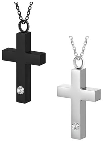 AMISENK Lot de 2 colliers funéraires avec pendentif en forme de croix pour cendres d'animaux de compagnie, bijoux pour amoureux des animaux et croyants religieux