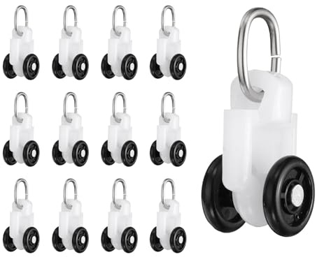 QUARKZMAN 30 Piezas Rodillos Carril para Cortinas Correderas para Cortinas Plástico para Techo con Rueda Doble para Accesorios Portador Carriles para Ventanas (Negro)