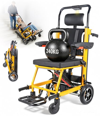 Sollevatore elettrico per scale pieghevole portata 220 KG con cinghia in gomma, sedia a rotelle elettrica per salire scale con luci LED e cintura a quattro punti, barella di soccorso medica per anzian
