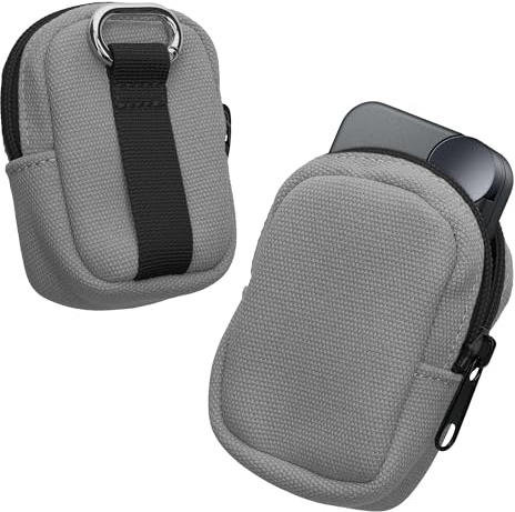 kwmobile Hörlursväska för in-ear hörlurar – In-ear hörlursfodral med bärring och fästslinga – Nylon mini-etui – Ljusgrå