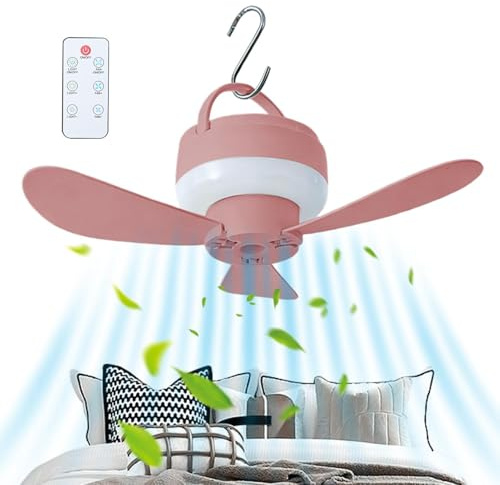 Genérico Ventilador de techo a batería,Control Remoto Con Luz Y Batería Usb Recargable 1800 Mah,Ventilador Para Camping Y Tienda - Para Camping Senderismo Jardín Patio Balcón Toldo Cobertizo Y Garaje