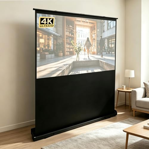 Projektorduk, rullgardinsduk med X-formade stödstänger, speciellt handtag stöder 4K och 8K ultra-HD-videor – bärbar projektionsduk justerbar höjd för camping och hemmabio (16:9)