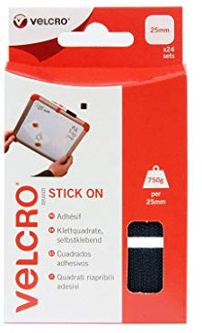 VELCRO Brand Cuadrados adhesivos 25mm x 24 Negro