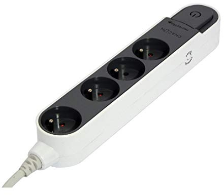 Chacon 49432 kontaktkabel, 4 gånger, med överspänningsskydd och strömbrytare, 3 m, mörkgrå