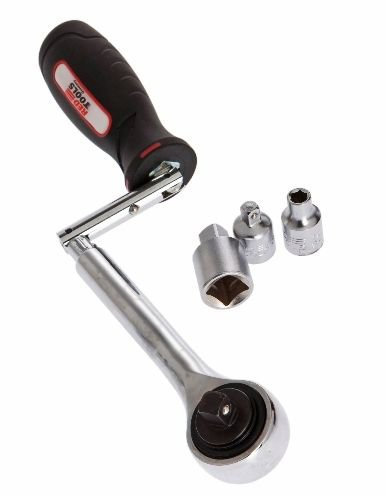 Red Tools Ratsche Knarre 3/8 inkl. 3 Adaptern; Bitaufnahme, 1/2 und 1/4; Winkeleinstellung durch angebrachte Gelenke, Drehgriff, Umschaltknarre, feinverzahnt, rutschfest RT20165