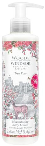 Woods of Windsor Lozione per il corpo, crema idratante per il corpo floreale per donne con note di foglie di viola, crema per il corpo ad assorbimento rapido, vero profumo di rosa 250 ml