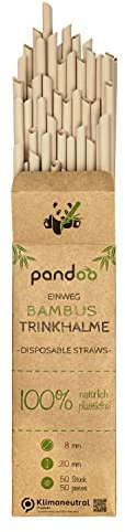 pandoo 50 Plastikfreie Einweg-Strohhalme aus Bambus und Pflanzenfaser | Biologisch Abbaubare Trinkhalme | Super Alternative zu Plastik Strohhalmen | Der Umweltfreundliche & Nachhaltige Strohhalm
