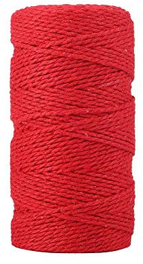 Upain Red Cotton Jute String - 2mm, 100m, Christmas Twine for Gift Wrapping, DIY Crafts, Gardening, Baking, Butchers