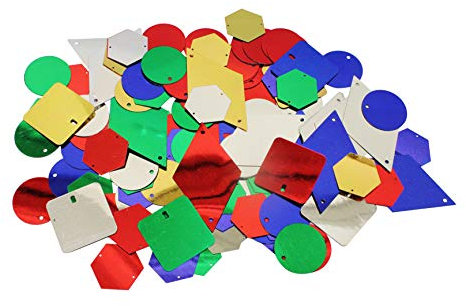Bright Ideas Mixed Giant Sequins. 130g Jar Assorted Shapes Colours and Sizes for Arts & Crafts Ideal for Schools, Home Crafting, Kids Scrapbooking and Sewing Embellishments. PVC Material. BI8068.