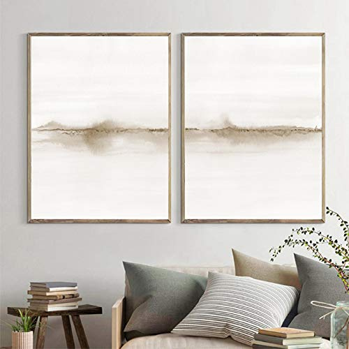 ZMFBHFBH Decoración de dormitorio Pintura de paisaje de acuarela neutra abstracta Lienzo Carteles e impresiones Imágenes artísticas de pared Sala de estar 60x90cm (24x35in) x2 Con marco