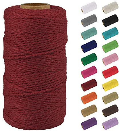 Uiopa Corda Macrame 2mm x 100m, Natural Cotone Filo Macrame Corda Colorata Spago Fai da Te Cordoncino per Uncinetto, Arazzo da Parete, Appendere le Piante, Decorazioni, Acchiappasogni (Vino rosso)