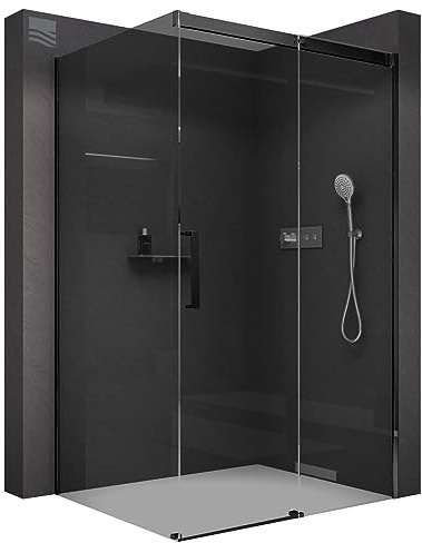 BERNSTEIN Cabina doccia con porta scorrevole Doccia ad angolo DX906 FLEX Nero opaco - Porta x larghezza: 170x90 cm Vetro doccia grigio in cristallo di sicurezza temperato da 8 mm con NANO