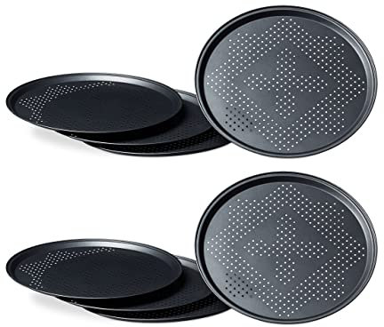 Relaxdays Set 6 Platos Horno Pizza, Bandejas Pizzeras Redondas, Moldes Empanadas, Ø 29 cm, Antiadherentes, Antracita