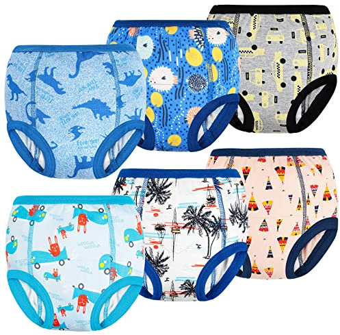 FLYISH DIRECT Potty Training Pants, 6 Packs of 100% Cotton Toilet Training Pants for Boys, Absorbent and Reusable Potty Underwear for Toddlers, 7 Years, Blue