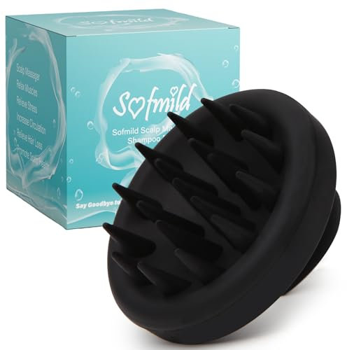 Scalp Massager, 100% Silicone Shampoo Brush Hair Brush Head Massager Hair Growth Scrubber for Straight Curly Long Short Thick Thin Wet Dry Hair for Men Women Kids Pets, Black