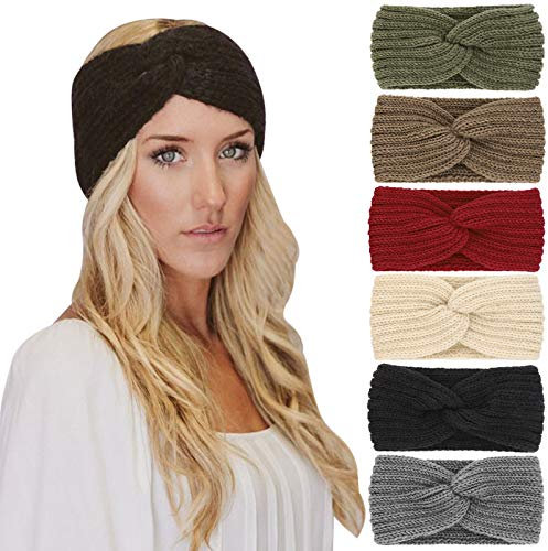 DRESHOW 6 Pieces Women Warm Knitted Headband Winter Ear Warmer Crochet Head Wraps Thick Cable Headband