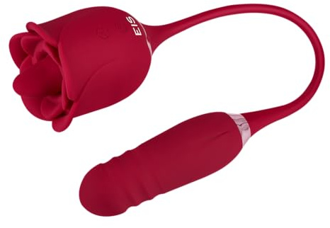 EIS, vibrador, vibrador lay-on, mini vibrador, vibrador de apoyo en forma de rosa - 2 en 1, 39,8 cm, impermeable, recargable, silicona agradable para la piel