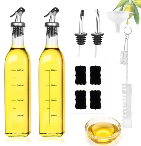 Dachiy Pack De 2 Bouteilles En Verre 500 Ml Avec Bec Verseur, Bouteille Huile, Distributeur, Entonnoir Transparent, Adaptées Pour Cuisine, Grill, Cuisine