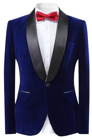 YOUTHUP Blazer da Uomo Slim 1 Bottone Giacca da Abito Velluto Colletto a Scialle Abito da Sposa Blazer Formale