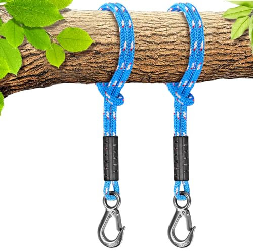 BeneLabel 2er Schaukel Baumbefestigung Seil, 0.5M Hängematte Befestigung Aufhängung Schnur mit Haken (400lbs) für Outdoor-Baum Hängesessel Spielplatz Set, 2500lbs, 10mm Durchmesser, Blau