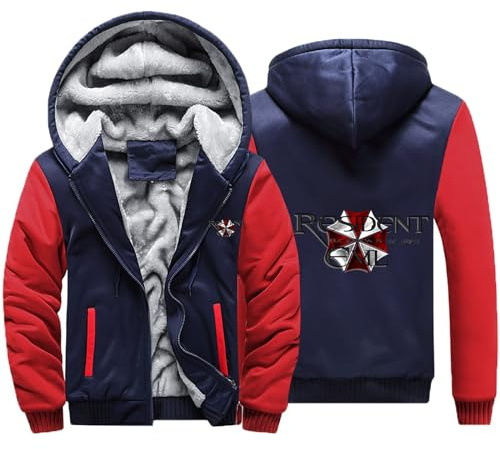 BYXLMS Herren Fleece Hoodies für Resident/Evil/Regenschirm Full Zip Up Pullover Langarm Kapuzenpullover Herbst Winter Hoody Jacken-Red Blue B||XXL