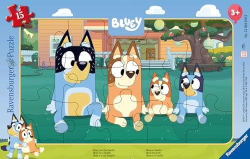 Ravensburger Kinderpuzzle - 12004109 Bluey - Rahmenpuzzle für Kinder ab 3 Jahren, mit 15 Teilen