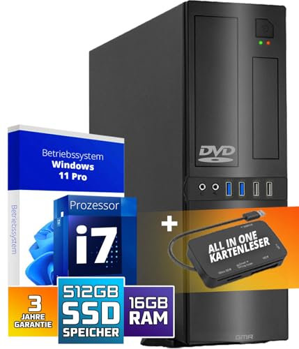 GMR Ultra Slim i7 Office PC - Business Office Computer | 3 Jahre Garantie | 16 GB RAM | 512GB SSD | DVD±RW | USB 3 | Windows 11 Prof | WiFi-Bluetooth