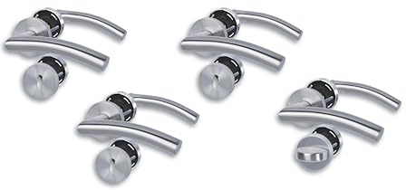 Alpertec Set of 4 Rosette Set III Door Fittings, Satin Stainless Steel for 3 Room Doors with Deadlock Holes and 1 Bathroom Toilet Door, Cliprosette, Diameter 52 mm, Door Handle, Door Handle