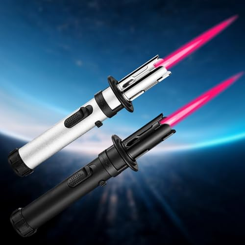 GAOUTO Encendedor de Tormenta: 2 Pieza Encendedor Jetflame Multifuncional, a Prueba de Viento, Recargable & con Llama Ajustable, para Cocina, Barbacoa, Camping (20.5 cm, Negro)