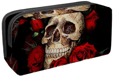 Eslifey Pencil Case, Skull Red Roses Large Capacity Pencil Pouch Stationery Pen Bag