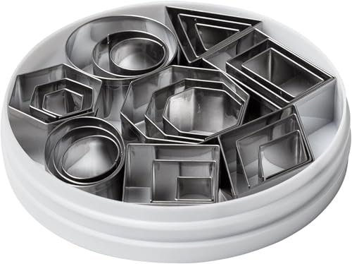 Selecto Bake 24 Pieces Stainless Steel Geometric Shapes Mini Cookie Cutters, Biscuit Cookie Cutters Molds Geometric Shapes with Tinplate Box for DIY Baking