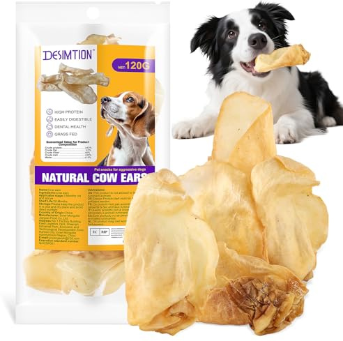 Orejas de Vaca 100% Naturales para Perros: Snack Dental con un Solo ingrediente, golosinas duraderas para Todas Las Razas| Alto Contenido en proteínas, fácil de digerir，120G