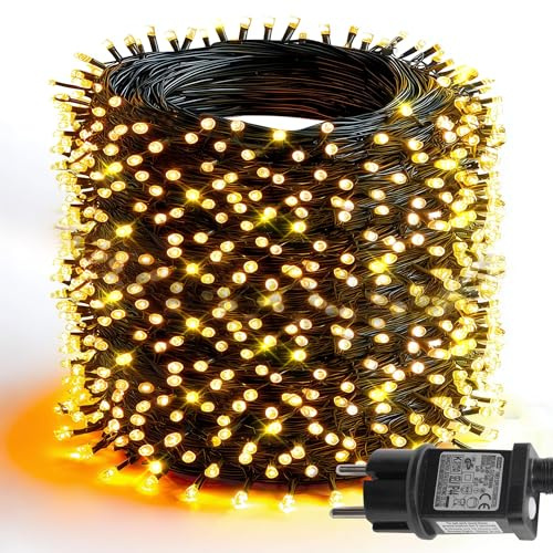 Dazzle Bright Luces Navidad Exterior, 60 M 600 LED Guirnalda Luces Impermeable con Temporizador, 8 Modos Decoración Luminosa Navideña para Interior Giardino Fiestas Jardines Árboles, Blanco Cálido