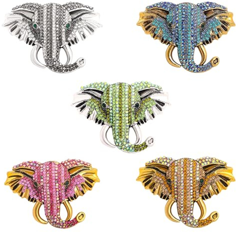 5pcs Ucubwfu Rhinestone Elephant Lapel Pin, Colorful Elephant Head Brooch, Elephant Top Pin