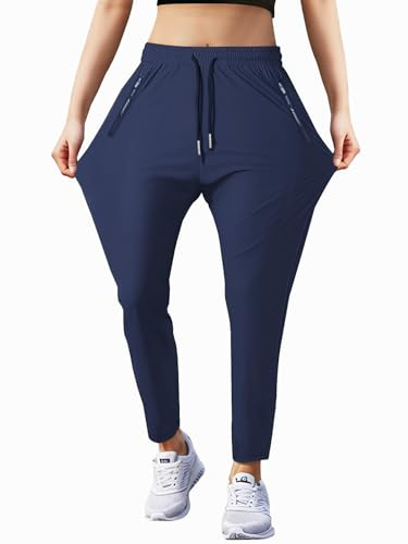 Hidkat Women's Outdoor Hiking Pants Lightweight Comfortable Breathable Quick Dry Stretchy Running Athletic Pants with Zipper Pocket Blue