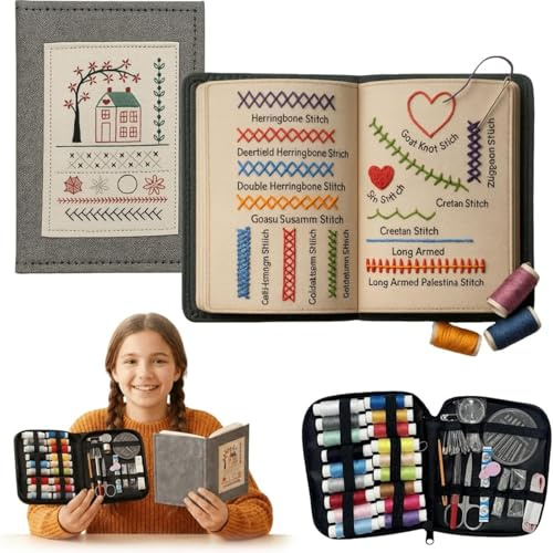 DIY Embroidery Stitch Book - Stickbuch Zum Selber Sticken | Handstille Sticken Anleitungen FüR 143 Stiche | NäH-üBungsleitfaden FüR AnfäNger, Erwachsene, Hobby, Basteln, Familie, Stricken (1 PCS)