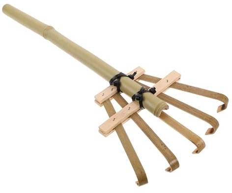 Hohopeti Rastrello da Giardino in Bambù 50 Cm per Raccolta Foglie, Piccolo Rastrello a Mano per Prato e Aiuole, Utensile Leggero per Giardinaggio e Lavori Gravosi