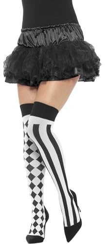 Smiffys Bas arlequin, blanc et noir Halloween