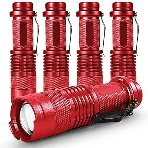 MODOAO Lot de 5 mini Lampe torche 7 W 300 lm SK-68 3 modes Mise au point réglable Lampe de poche LED pour camping, randonnée, urgence (rouge)