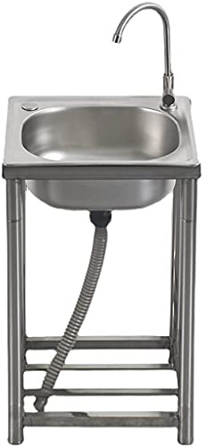 CGF- Stainless Steel Single-Bath Sink, Simple wash Basin with Stand, Household dishwashing Sink, Simple Commercial Sink, Catering Sink, Industrial Sink, 51x40x75cm/20x15.7x29.5in