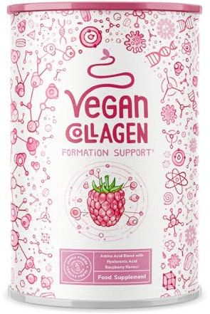 Vegan Collagen Pulver + Hyaluronsäure [400g] | Pflanzliche Alternative zu Kollagen Hydrolysat | mit 13 Aminosäuren und Vitamin C aus Camu | Himbeergeschmack | in Deutschland hergestellt | Alpha Foods