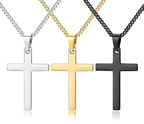 YADOCA 3 Collier Croix en Aacier Inoxydable pour Femme Homme Pendentif Classique Chaîne Réglable Bijoux Cadeau Religieux Argent Or Noir