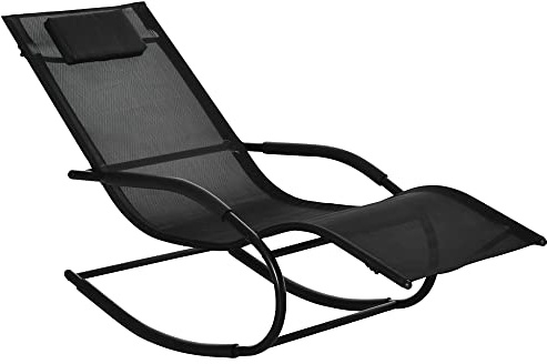 Outsunny Liegestuhl, Schaukelstuhl, ergonomisch, mit Kopfstütze, Armlehnen, Metall, verzinkt, Textilene, Maße: 63 x 160 x 88 cm, Schwarz