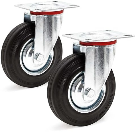 Wiltec Lenkrollen Set 2x Transportrolle mit Vollgummirad Ø125mm bis 100kg pro Rad mit Metallfelge und Anbauplatte, leiser Lauf, Transportrollen Möbelrollen Laufrollen