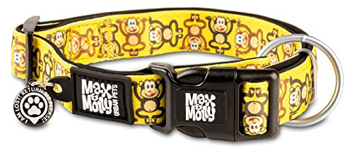 Max & Molly Urban Pets Fashion Smart ID hundkrage, anti-blekning, justerbar storlek med husdjursprofil smart ID QR-tagg, vattentät och maskintvättbar, apgrening, extra liten (halsstorlek 23–36 cm)