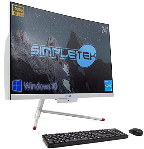 SIMPLETEK AiO All in One 24 Böjd i5 8GB SSD 240GB RAM Windows 10 FHD Inbyggd webbkamera WiFi5 Bluetooth4.2 | Curved Desktop PC