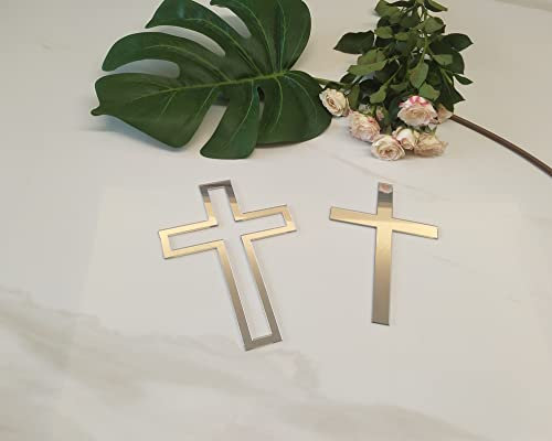 RUIXUAN Lot de 16 décorations de gâteau en forme de croix en acrylique pour baptême, communion (10,2 cm, miroir argenté)