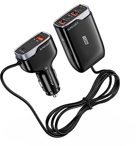 SUNDAREE Allume Cigare Multiple USB,123W 6 Port 12V 24V Type C PD QC Chargeur Voiture Charge Rapide Automobile Prise Adaptateur pour Samsung S23 A53/Xiaomi Redmi Note 12/iPhone 14/Macbook/Dell XPS