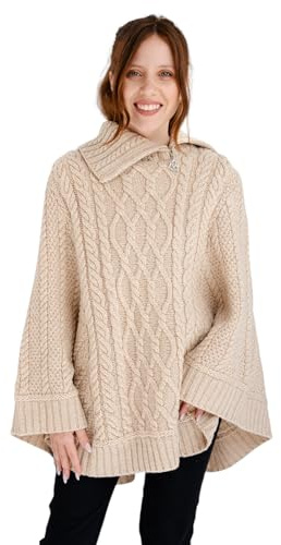 SAOL Ireland - Poncho 100 % de lana merino con cremallera y cuello redondo para mujer
