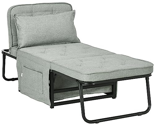 HOMCOM Sillón convertible 4 en 1 con respaldo reclinable en 5 direcciones, cojín y bolsillo portaobjetos - 180 x 64 x 40 cm - gris claro
